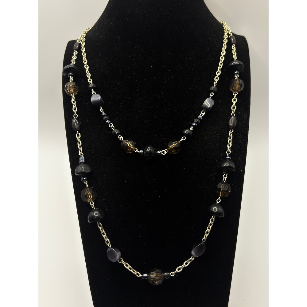 Sonoma Necklace Womens Black Silver Tone Double Strand Beaded Layered Jewelry